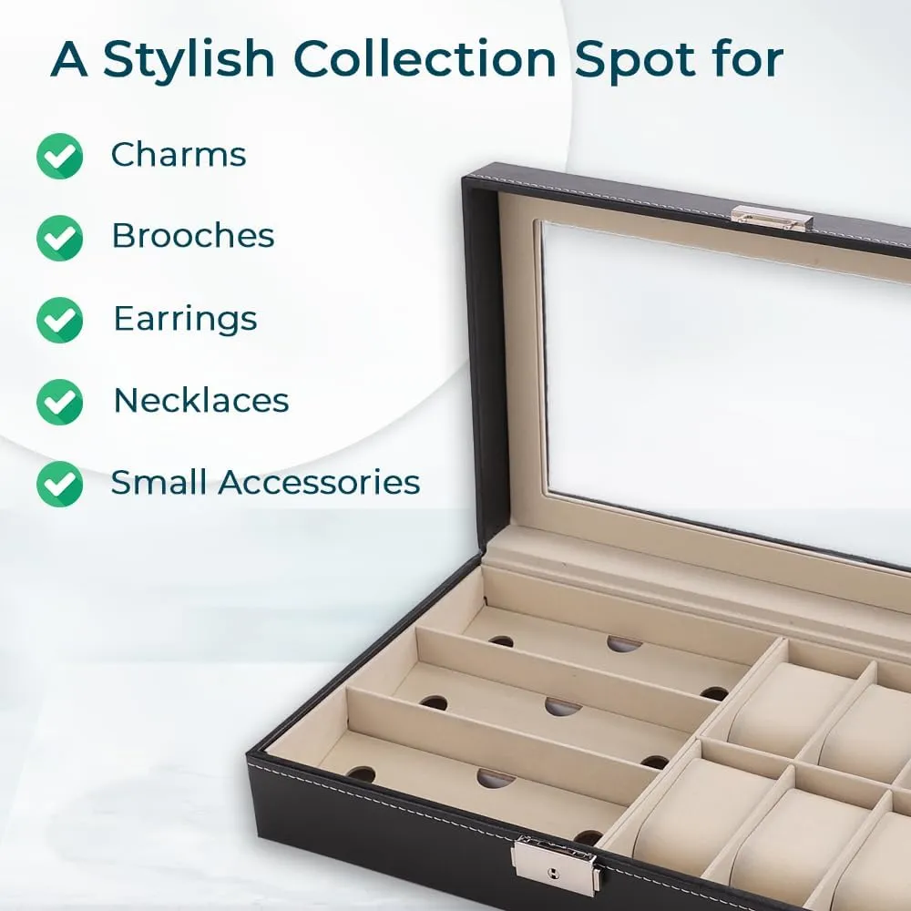 Kuber Industries 6 Slot Watch Storage Box With 3 Slot Glasses organizer|Black|Pack of 5|