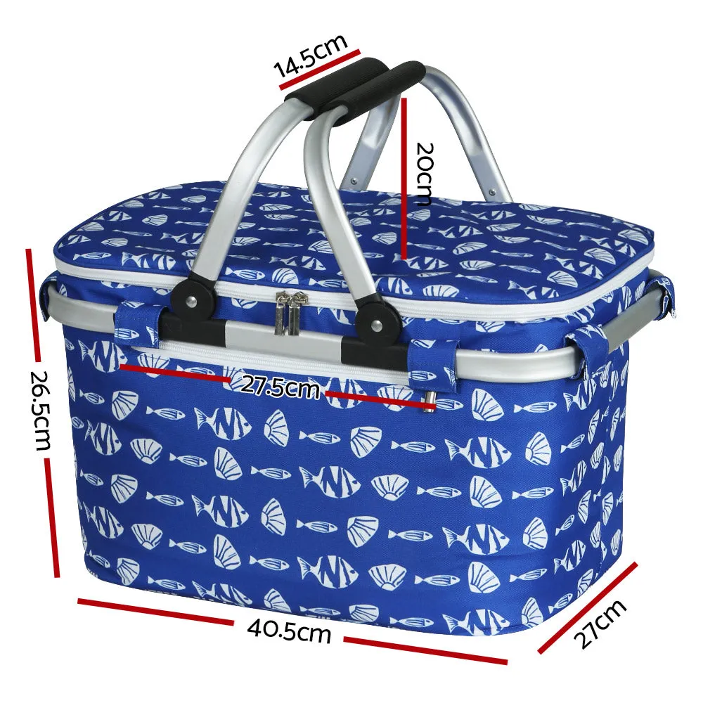 Large Folding Picnic Bag Basket Hamper Camping Hiking Insulated Lunch Cooler