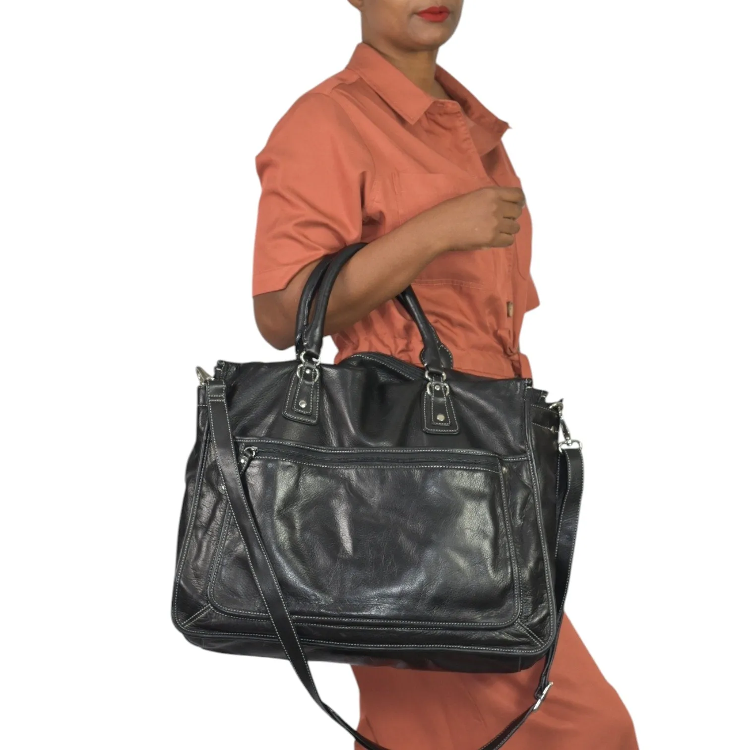 Levenger Leather Laptop Bag Black Removable Sleeve Shoulder Strap Handles Briefcase