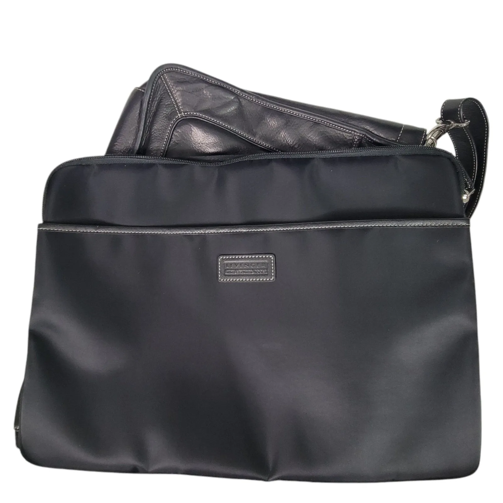 Levenger Leather Laptop Bag Black Removable Sleeve Shoulder Strap Handles Briefcase