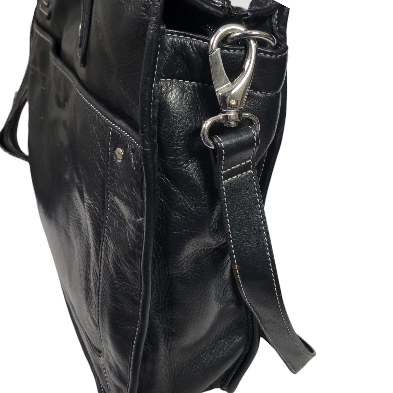 Levenger Leather Laptop Bag Black Removable Sleeve Shoulder Strap Handles Briefcase