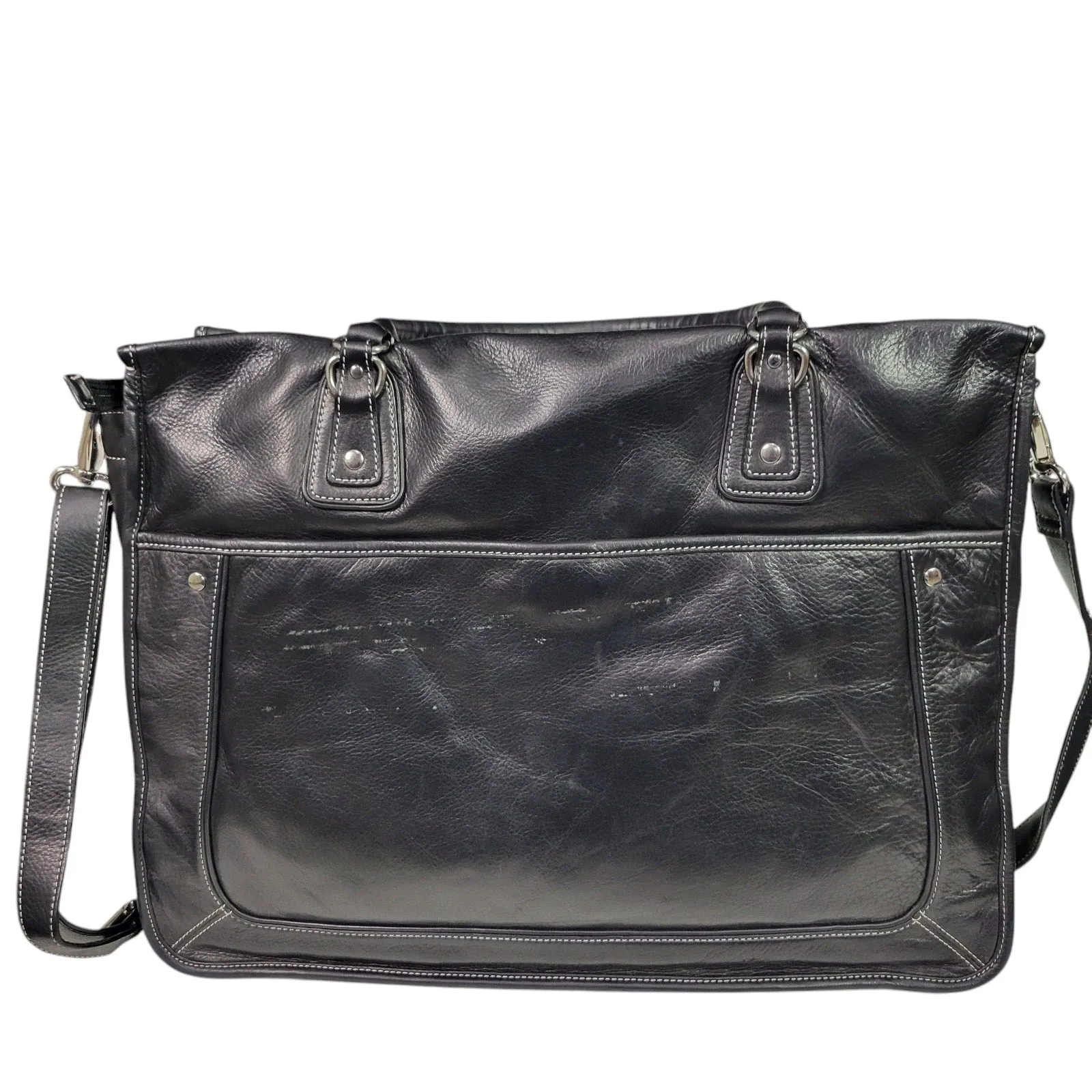 Levenger Leather Laptop Bag Black Removable Sleeve Shoulder Strap Handles Briefcase