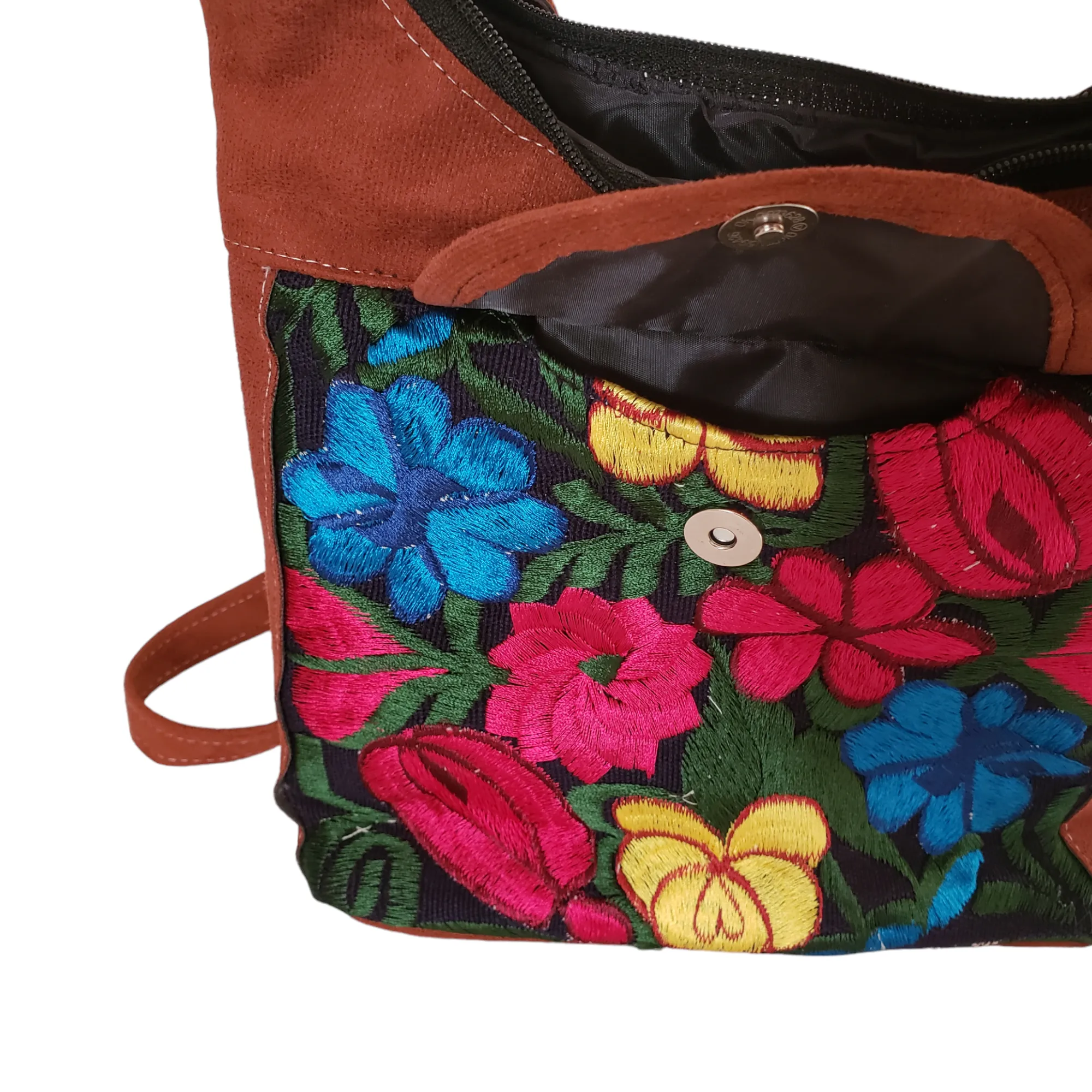 Mexican Embroidered Floral Leather Bag Shoulder Crossbody