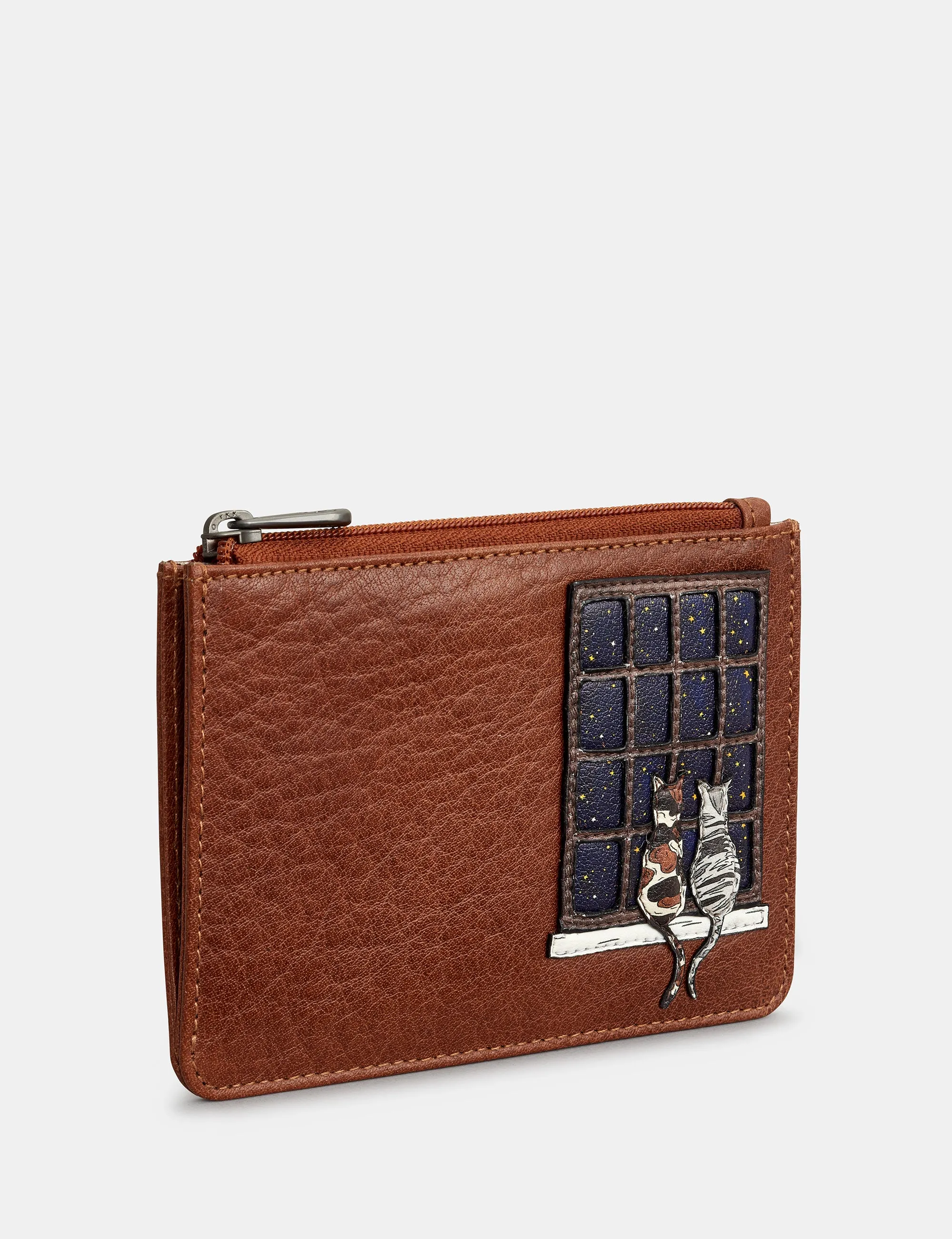 Midnight Cats Brown Leather Franklin Purse
