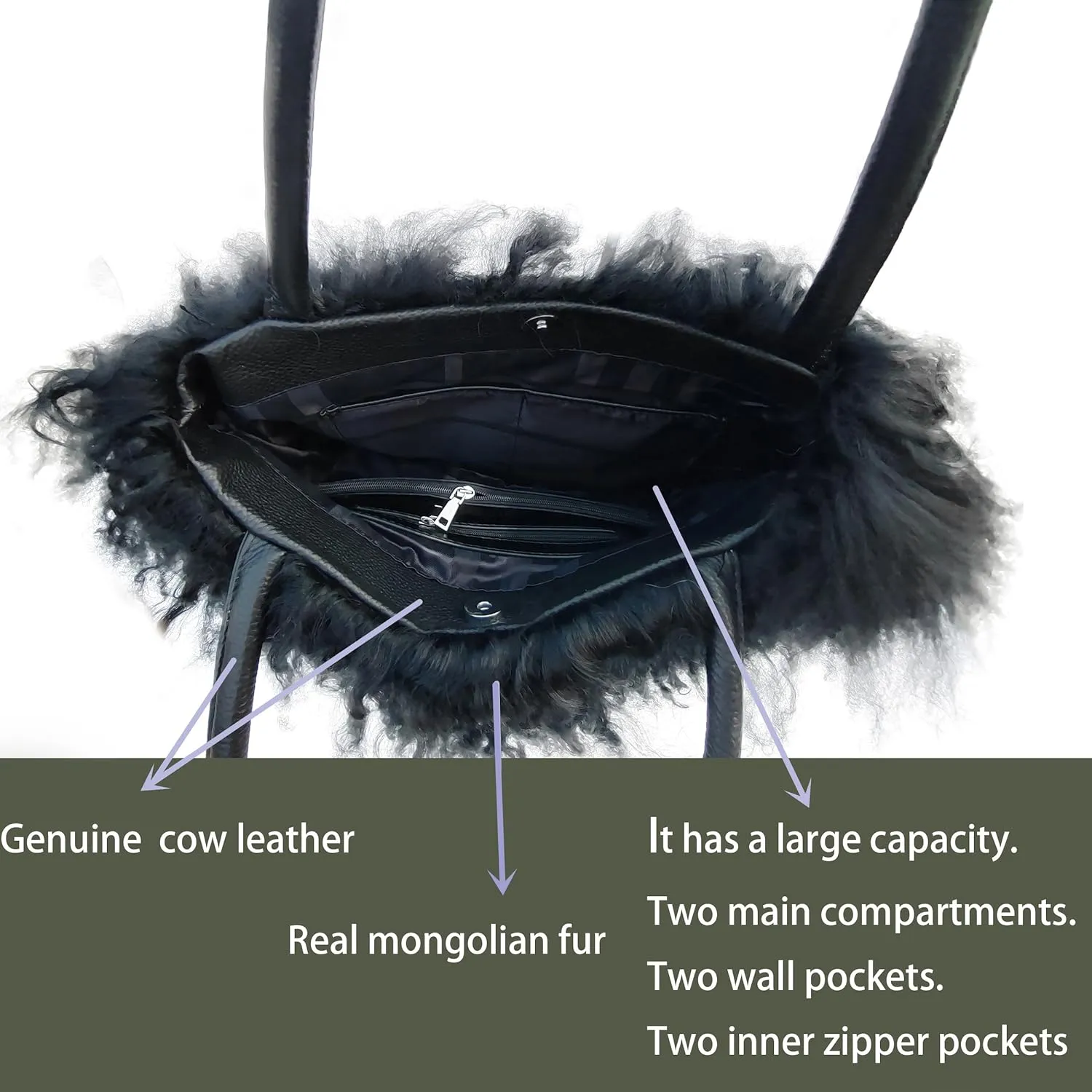 Mongolian Brown Luxury Wool Fur Handbag