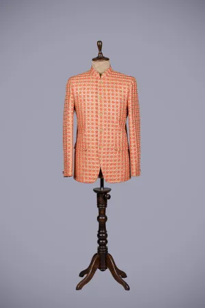 Orange Raw Silk Jodhpuri Suit with Exquisite Embroidery