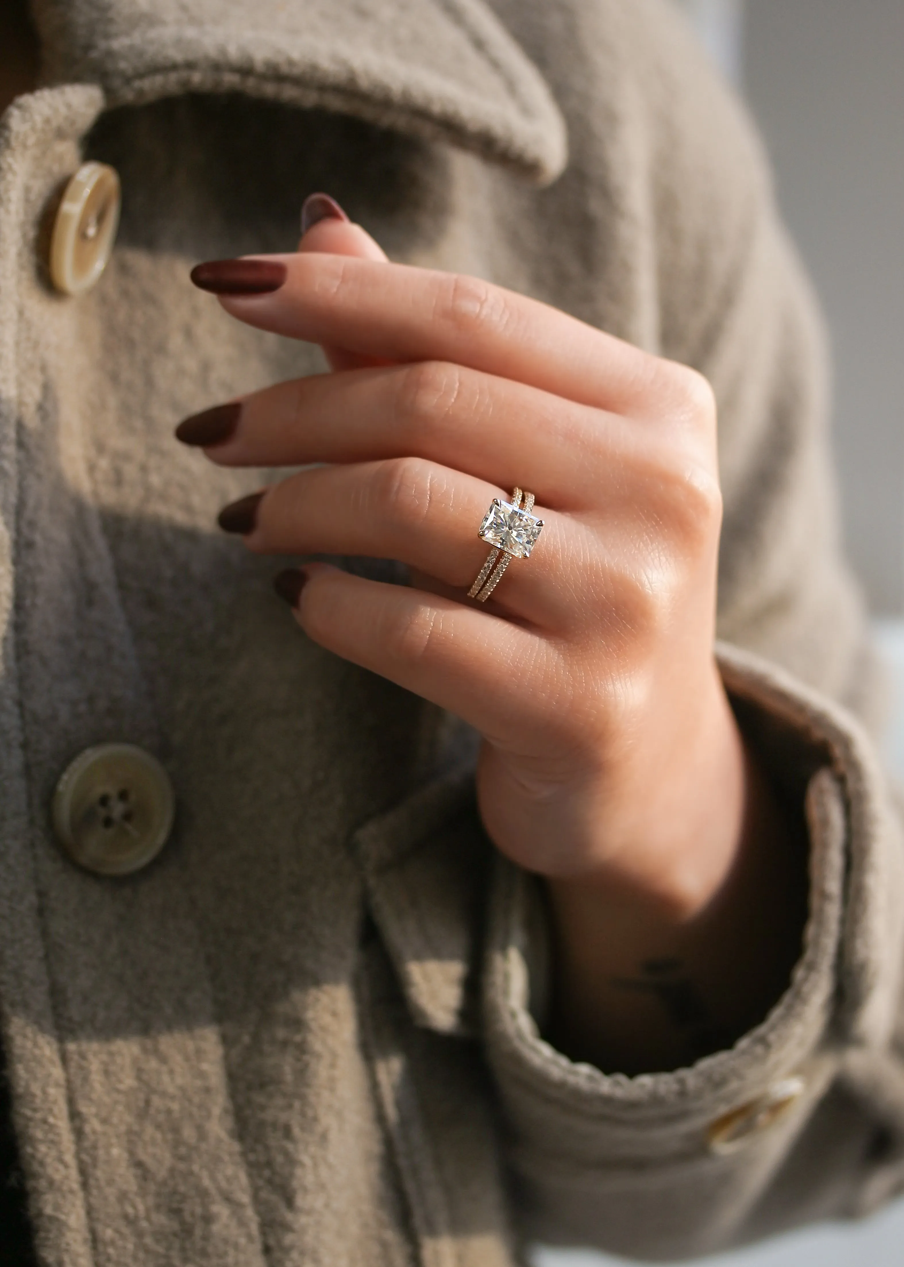 Radiant Petite Bridal Set - Moissanite & Natural Diamonds