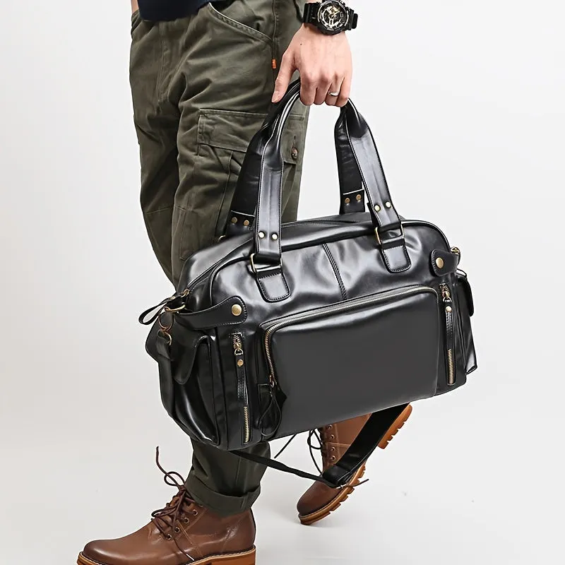 realaiot 1pc Men's Soft Leather Briefcase For Laptop Tote Bag Business Shoulder Messenger Handbag Leisure Large Travel Bag Black