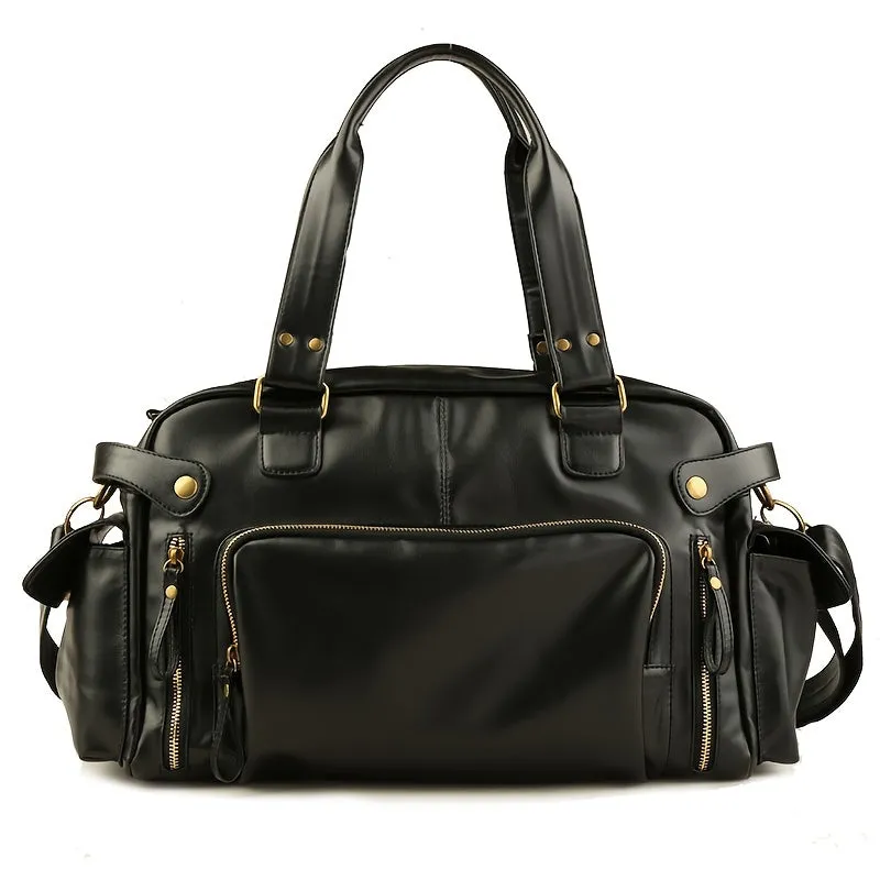 realaiot 1pc Men's Soft Leather Briefcase For Laptop Tote Bag Business Shoulder Messenger Handbag Leisure Large Travel Bag Black