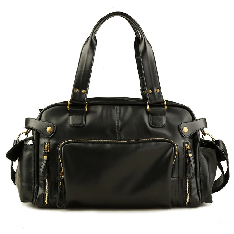 realaiot 1pc Men's Soft Leather Briefcase For Laptop Tote Bag Business Shoulder Messenger Handbag Leisure Large Travel Bag Black