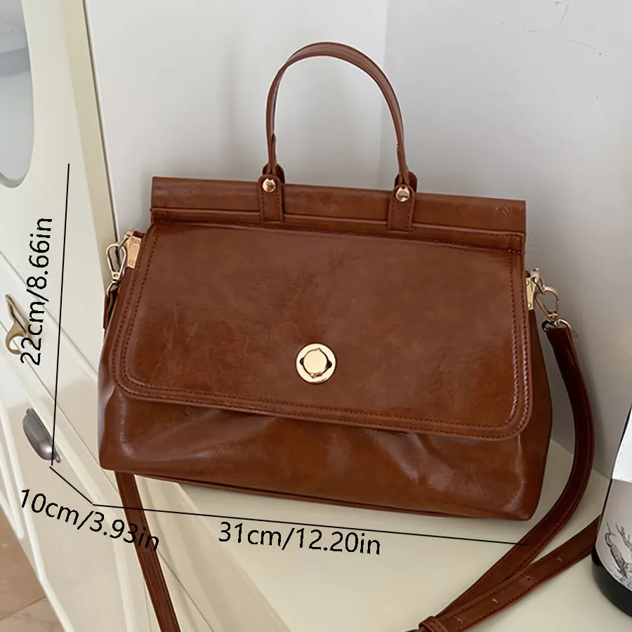 realaiot  Vintage Messenger Bag For Women, Soft PU Leather Handbag Briefcase, Large Capacity Crossbody Bag