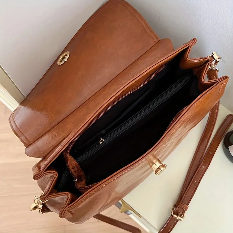 realaiot  Vintage Messenger Bag For Women, Soft PU Leather Handbag Briefcase, Large Capacity Crossbody Bag