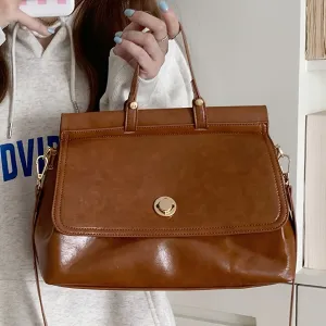 realaiot  Vintage Messenger Bag For Women, Soft PU Leather Handbag Briefcase, Large Capacity Crossbody Bag