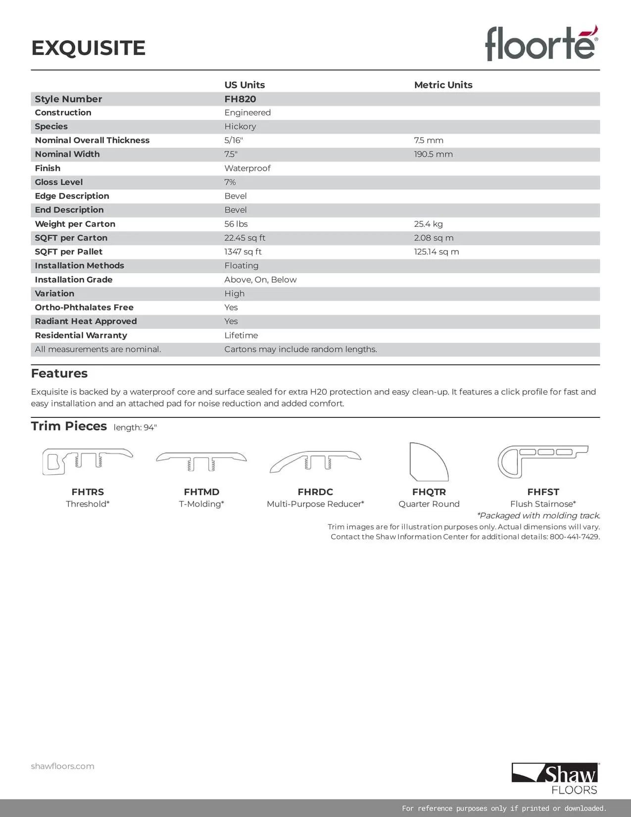 RICH WALNUT 07053 - SHAW WATERPROOF ENGINEERED HARDWOOD EXQUISITE  FH820
