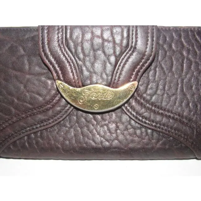 SALE! Fendi Brown Leather Gold Spy Line Xl Continental Wallet