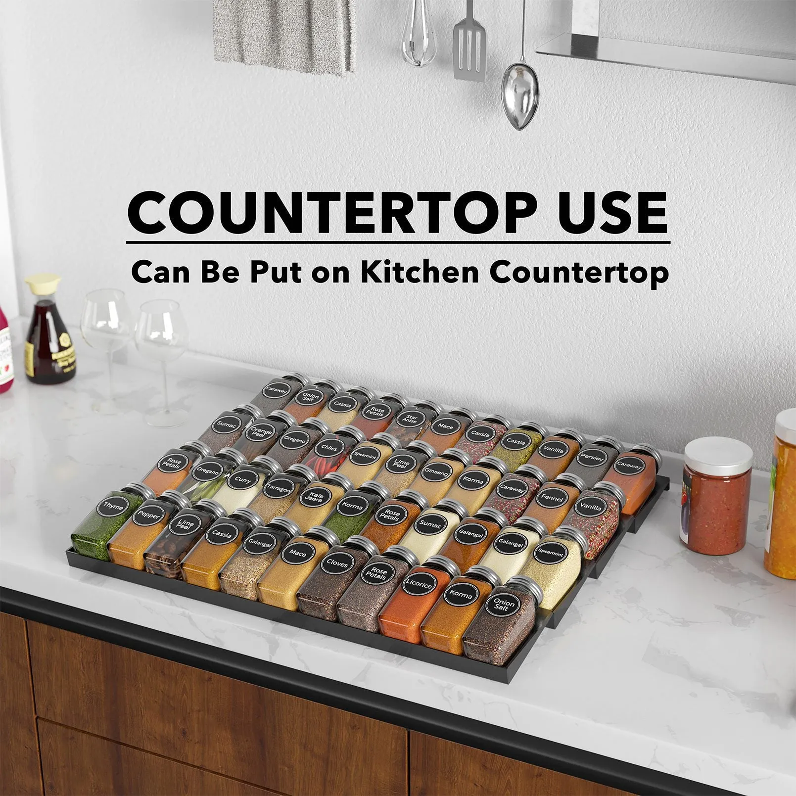 SpaceAid Kitchen Spice Drawer Organizer with 44 Spice Jars, 20.25" Wide x 17.5" Deep
