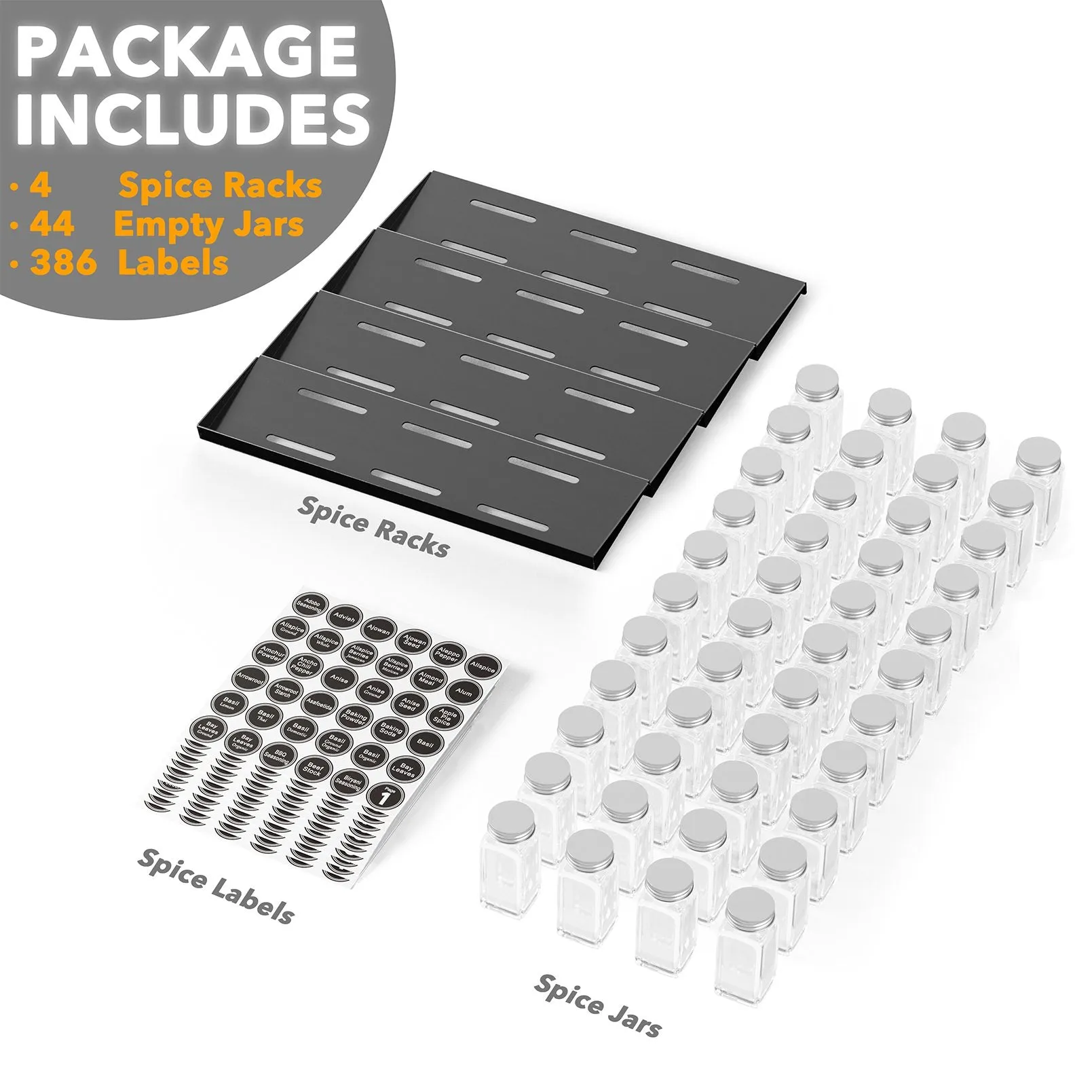 SpaceAid Kitchen Spice Drawer Organizer with 44 Spice Jars, 20.25" Wide x 17.5" Deep