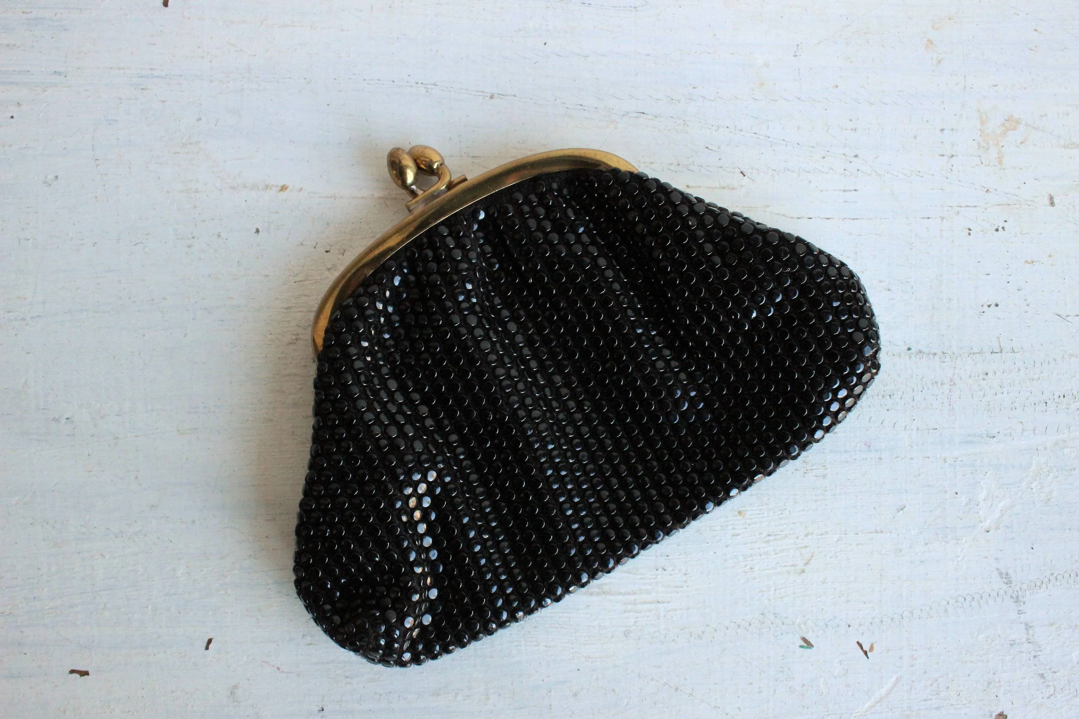 Vintage 1950s Black Dotted Coin Purse With Red Sating Lining
