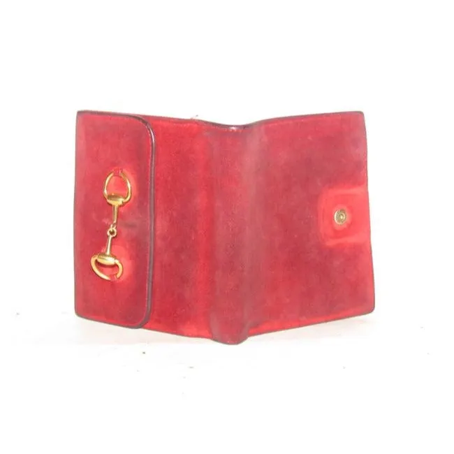 Vintage Gucci Red Suede & Leather Wallet With Gold Horse-bit