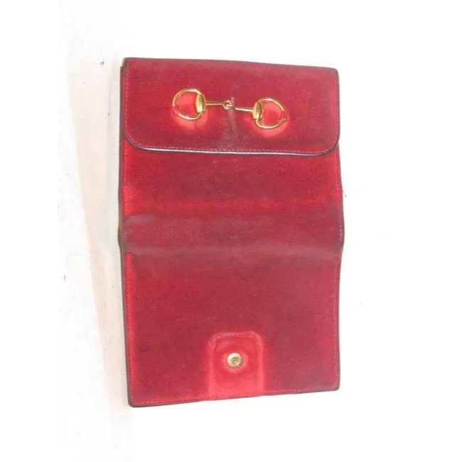 Vintage Gucci Red Suede & Leather Wallet With Gold Horse-bit