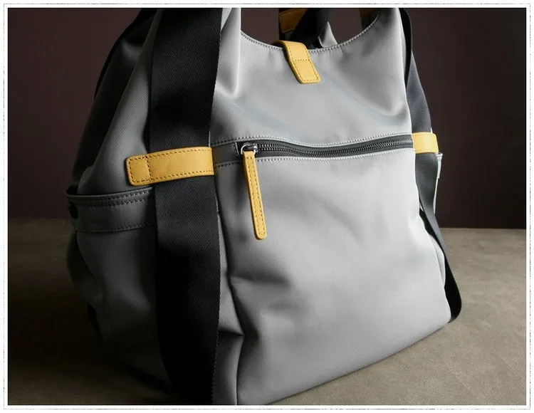 Womens Gray Nylon Shoulder Handbag Purse Unique Nylon Gem Shoulder Purse for Ladies