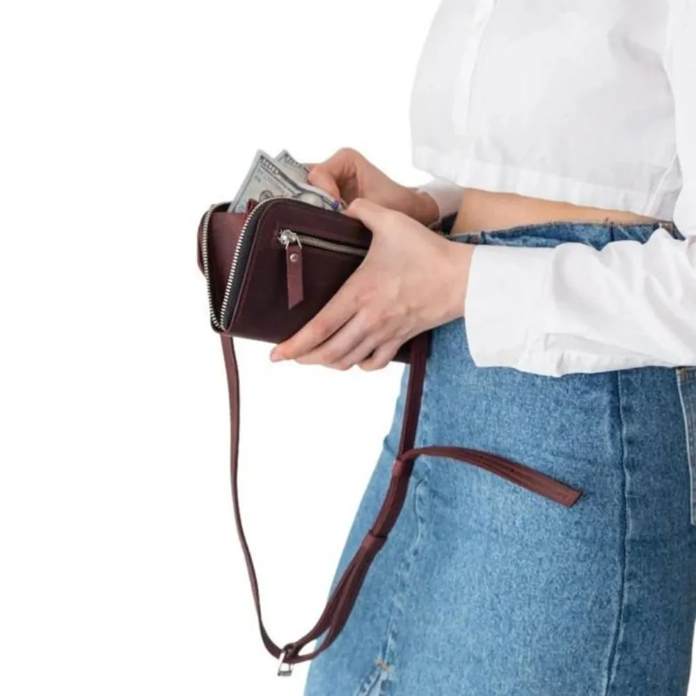 Womens Leather Crossbody Burgundy Wallet