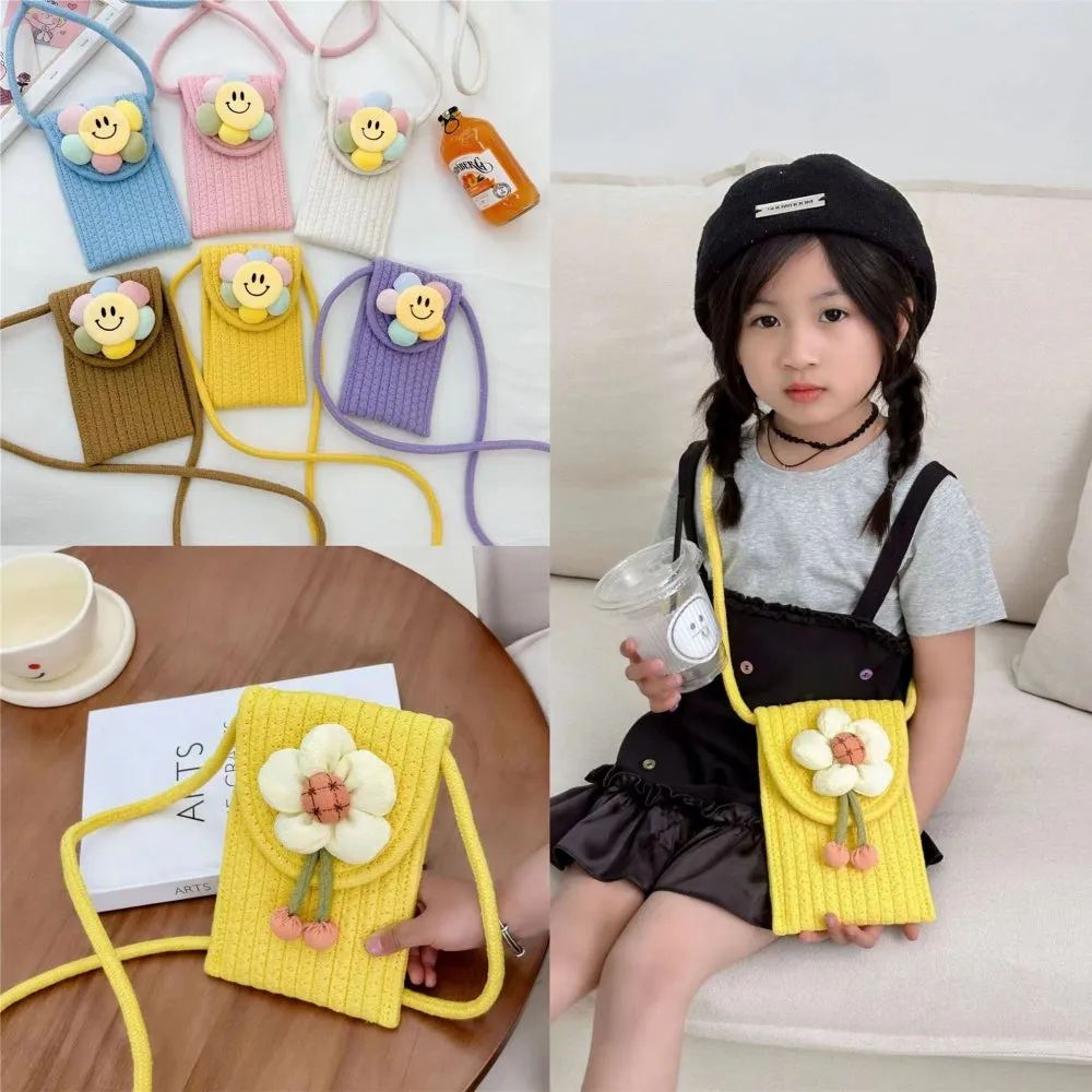 Woven Flower Pattern Rope Cross Body | Sling | Universal Magnetic Closer Mobile Pouch Bag