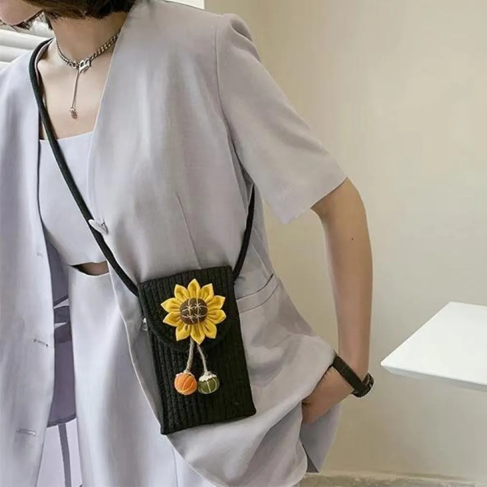 Woven Flower Pattern Rope Cross Body | Sling | Universal Magnetic Closer Mobile Pouch Bag